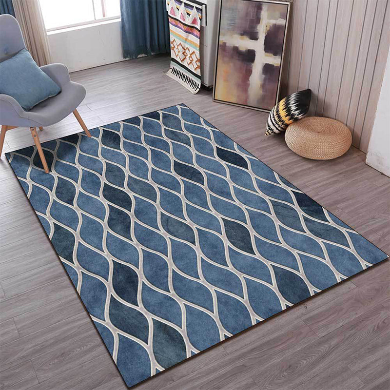 Rynx | Funky Geometric Pattern Rug Blue Nordic Rug Polyester Washable Anti-Slip Backing Area Rug for Bedroom