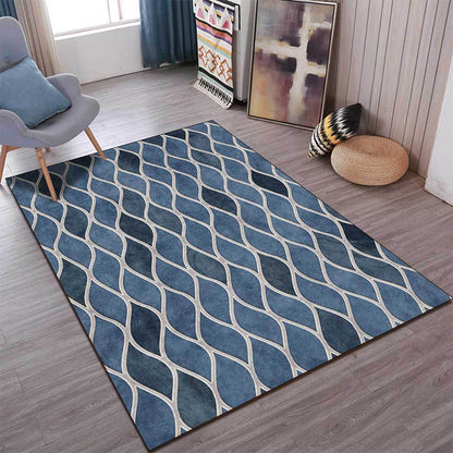 Rynx | Funky Geometric Pattern Rug Blue Nordic Rug Polyester Washable Anti-Slip Backing Area Rug for Bedroom