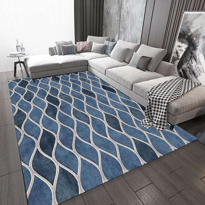Rynx | Funky Geometric Pattern Rug Blue Nordic Rug Polyester Washable Anti-Slip Backing Area Rug for Bedroom