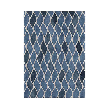 Rynx | Funky Geometric Pattern Rug Blue Nordic Rug Polyester Washable Anti-Slip Backing Area Rug for Bedroom