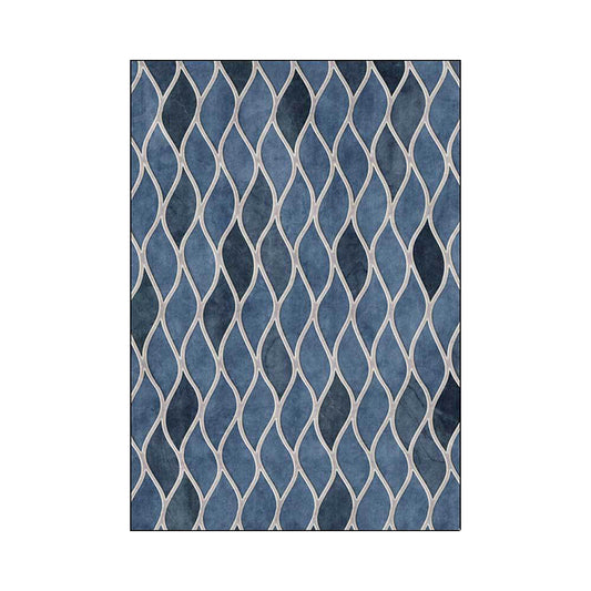 Rynx | Funky Geometric Pattern Rug Blue Nordic Rug Polyester Washable Anti-Slip Backing Area Rug for Bedroom