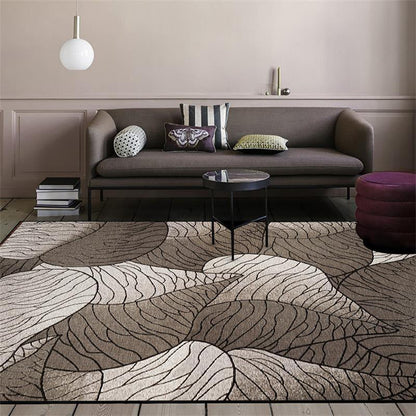 Rynx | Brown and Grey Modern Rug Polyester Botanical Leaf Pattern Rug Washable Non-Slip Backing Carpet for Living Room