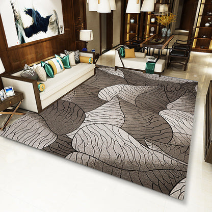 Rynx | Brown and Grey Modern Rug Polyester Botanical Leaf Pattern Rug Washable Non-Slip Backing Carpet for Living Room