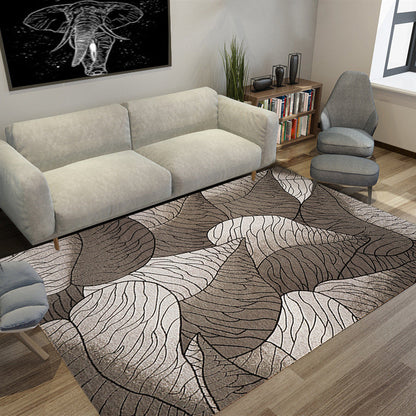 Rynx | Brown and Grey Modern Rug Polyester Botanical Leaf Pattern Rug Washable Non-Slip Backing Carpet for Living Room