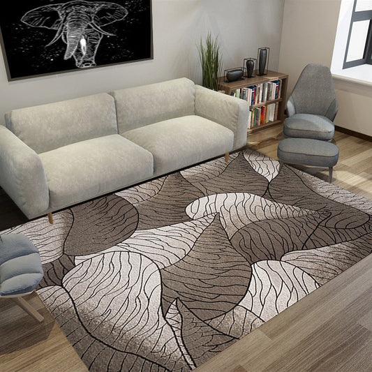 Rynx | Brown and Grey Modern Rug Polyester Botanical Leaf Pattern Rug Washable Non-Slip Backing Carpet for Living Room