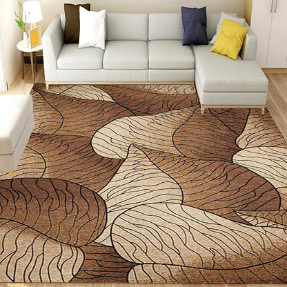 Rynx | Brown and Grey Modern Rug Polyester Botanical Leaf Pattern Rug Washable Non-Slip Backing Carpet for Living Room