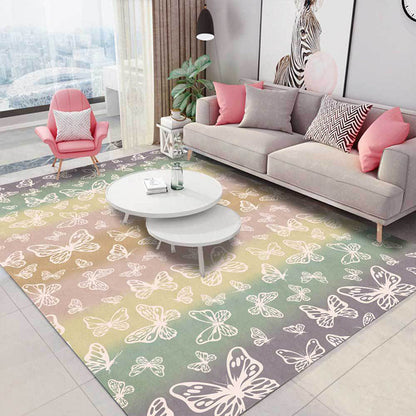 Rynx | Multicolor Modern Rug Polyester Butterfly Pattern Rug Washable Non-Slip Backing Carpet for Living Room