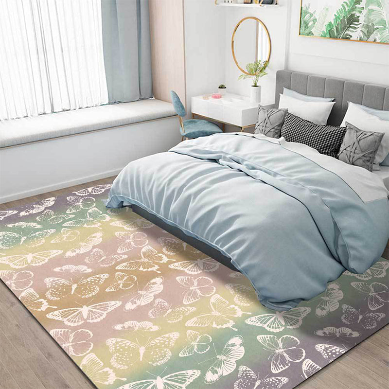 Rynx | Multicolor Modern Rug Polyester Butterfly Pattern Rug Washable Non-Slip Backing Carpet for Living Room