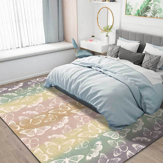 Rynx | Multicolor Modern Rug Polyester Butterfly Pattern Rug Washable Non-Slip Backing Carpet for Living Room