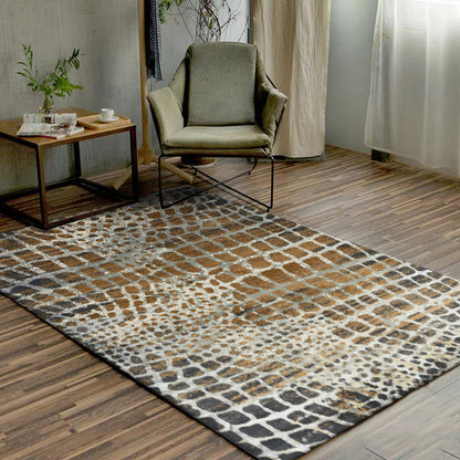 Rynx | Modern Crocodile Print Rug Brown Polyester Rug Machine Washable Non-Slip Area Rug for Bedroom