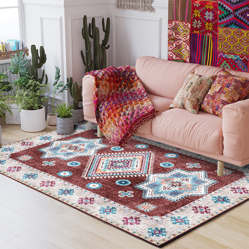 Rynx | Whitewash Medallion Pattern Rug Red Moroccan Rug Polyester Machine Washable Anti-Slip Area Rug for Bedroom