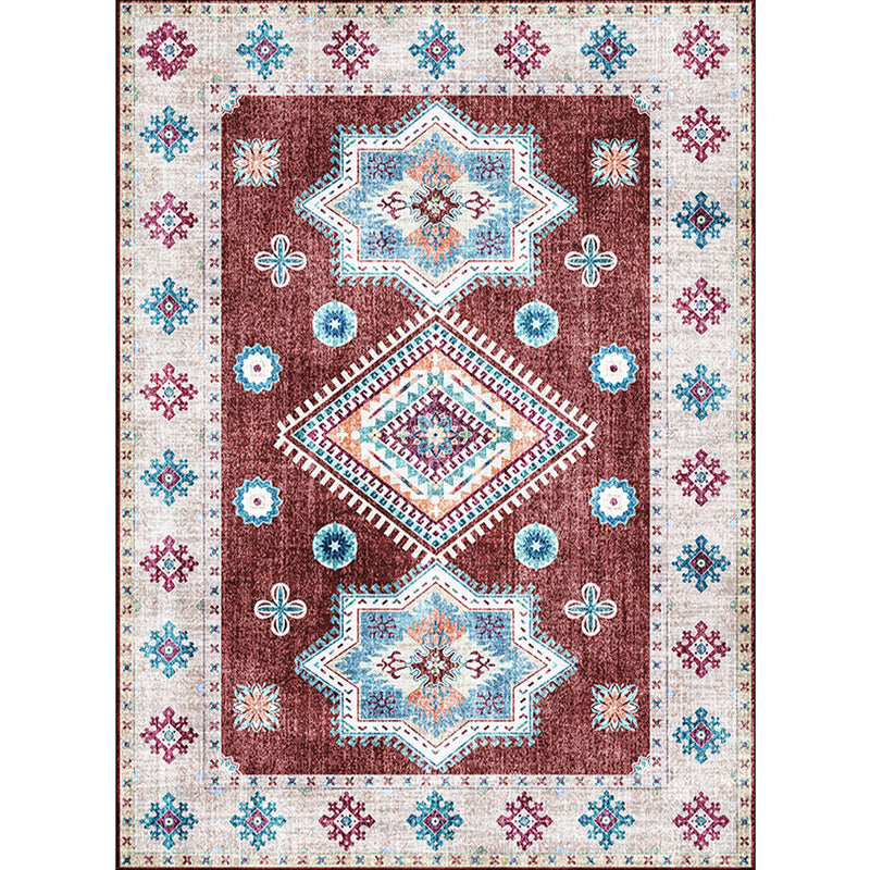 Rynx | Whitewash Medallion Pattern Rug Red Moroccan Rug Polyester Machine Washable Anti-Slip Area Rug for Bedroom