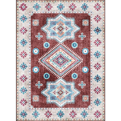 Rynx | Whitewash Medallion Pattern Rug Red Moroccan Rug Polyester Machine Washable Anti-Slip Area Rug for Bedroom