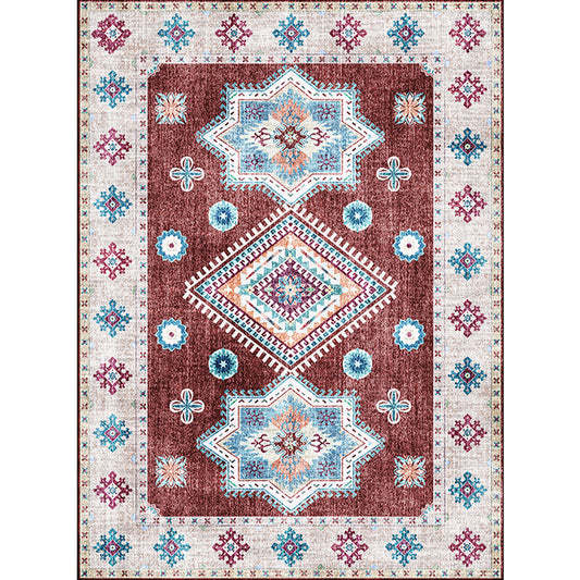 Rynx | Whitewash Medallion Pattern Rug Red Moroccan Rug Polyester Machine Washable Anti-Slip Area Rug for Bedroom