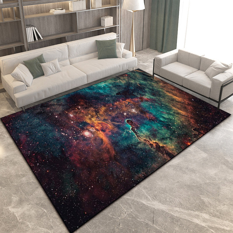 Rynx | Minimalist Modern Rug in Green and Orange Outer Space Nebula Pattern Rug Polyester Non-Slip Carpet for Home Decoration