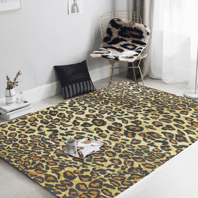 Rynx | Funky Leopard Pattern Rug Yellow Novelty Rug Polyester Washable Anti-Slip Backing Area Rug for Living Room