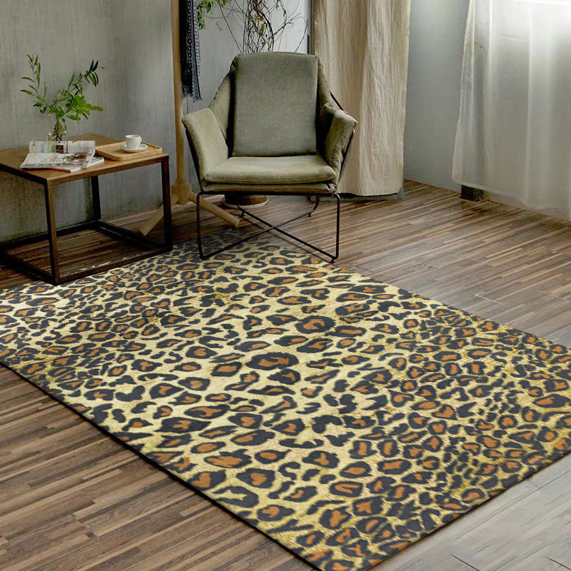 Rynx | Funky Leopard Pattern Rug Yellow Novelty Rug Polyester Washable Anti-Slip Backing Area Rug for Living Room
