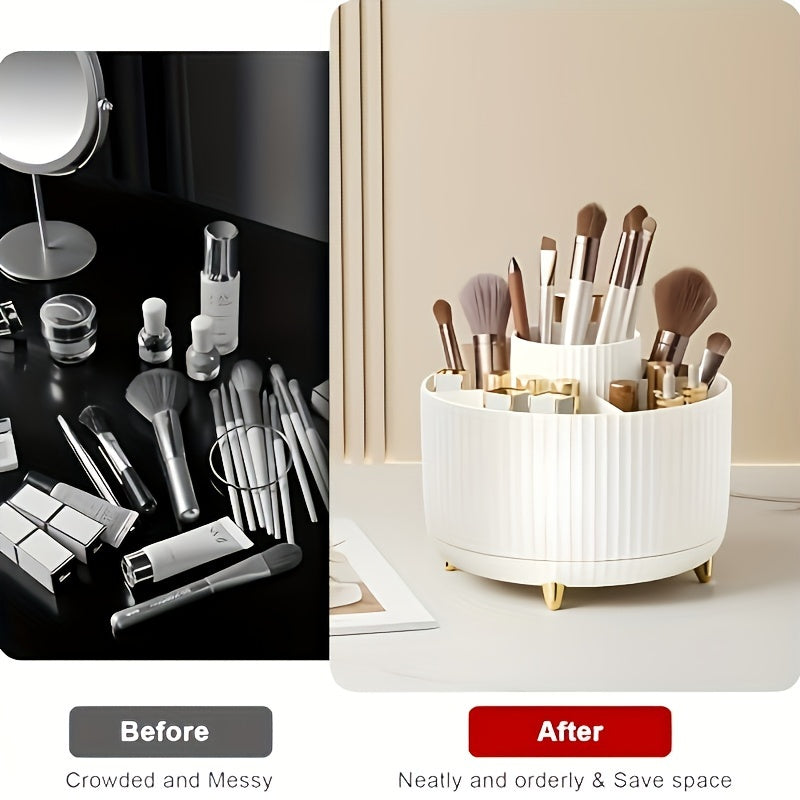 Rynx | 360° Rotation Make-up Organizer – Durable Plastic Cosmetic Storage Box with 5 Compartments