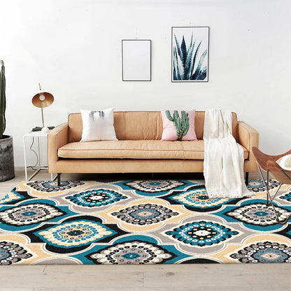 Rynx | Classic Floral Pattern Rug Blue Vintage Rug Polyester Washable Anti-Slip Backing Area Rug for Bedroom