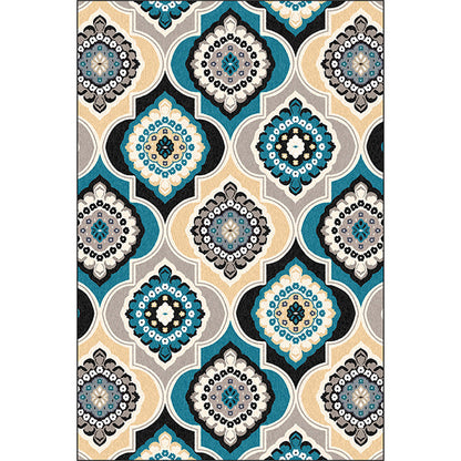 Rynx | Classic Floral Pattern Rug Blue Vintage Rug Polyester Washable Anti-Slip Backing Area Rug for Bedroom
