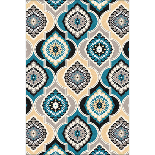 Rynx | Classic Floral Pattern Rug Blue Vintage Rug Polyester Washable Anti-Slip Backing Area Rug for Bedroom
