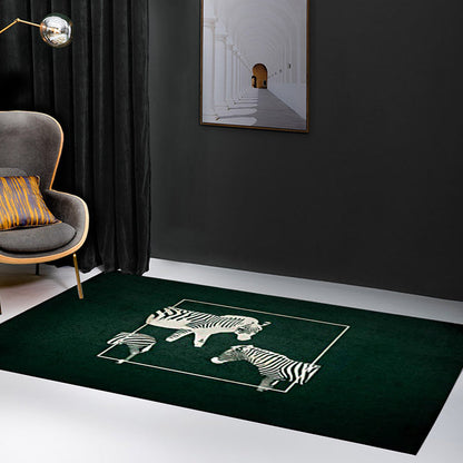 Rynx | Stylish Zebra Pattern Rug Dark Green Nordic Rug Polyester Washable Anti-Slip Backing Area Rug for Living Room