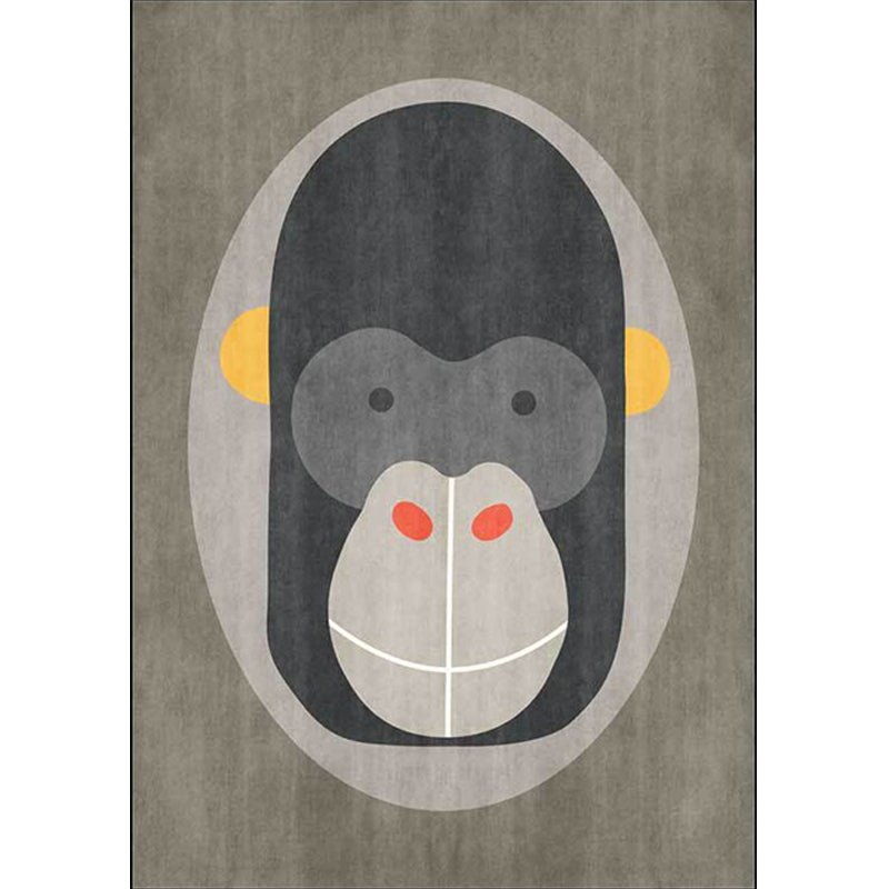 Rynx | Casual Kids Carpet in Gray Animal Orangutan Pattern Carpet Polyester Stain-Resistant Carpet for Kids Room