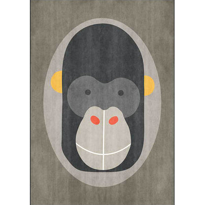 Rynx | Casual Kids Carpet in Gray Animal Orangutan Pattern Carpet Polyester Stain-Resistant Carpet for Kids Room