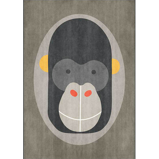 Rynx | Casual Kids Carpet in Gray Animal Orangutan Pattern Carpet Polyester Stain-Resistant Carpet for Kids Room