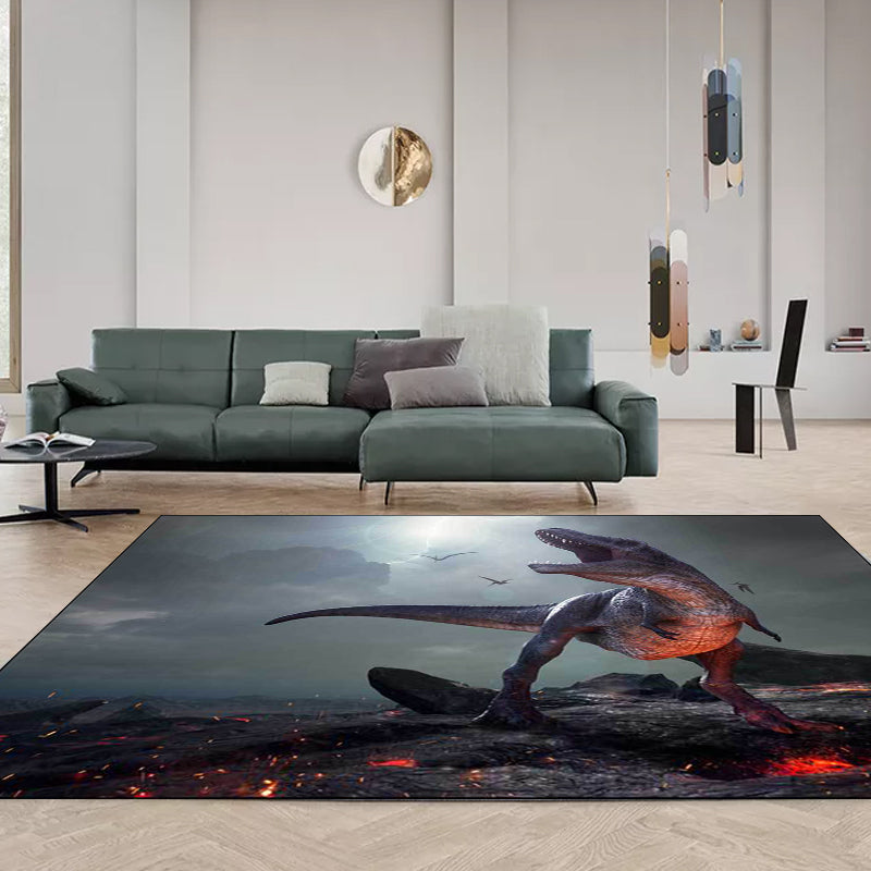 Rynx | Nordic Dinosaur Pattern Rug Grey Polyester Rug Machine Washable Non-Slip Area Rug for Bedroom