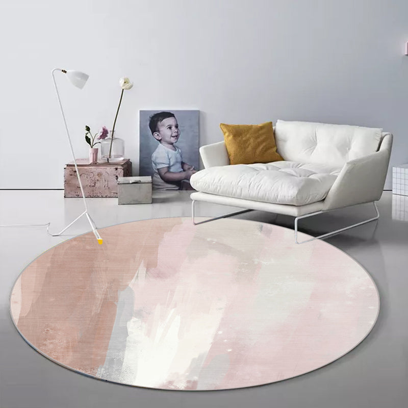 Rynx | Contemporary Brushstroke Pattern Rug Pink Polyester Rug Machine Washable Non-Slip Area Rug for Bedroom