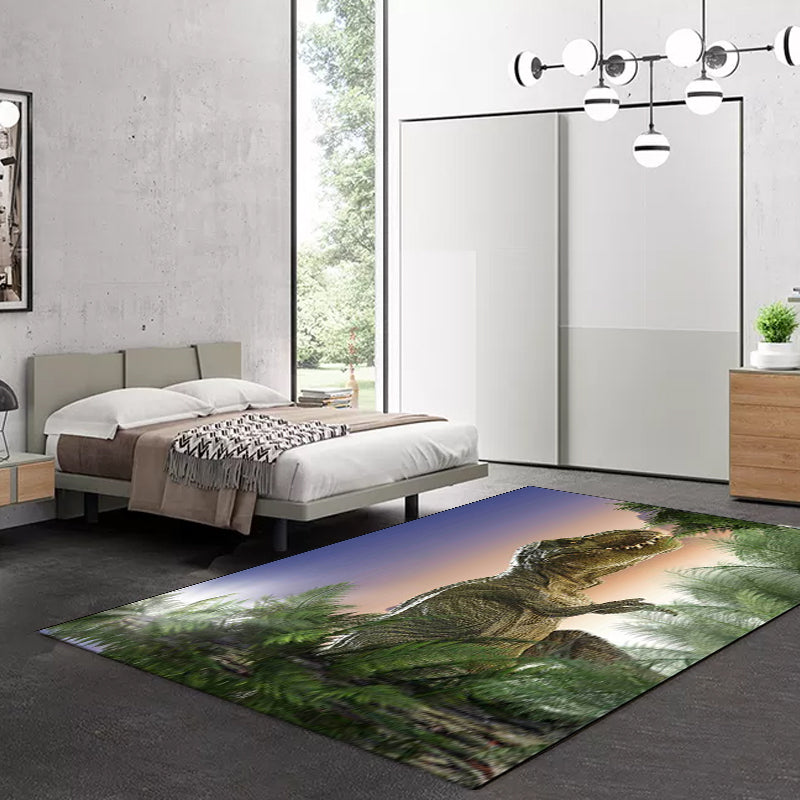 Rynx | Green and Purple Novelty Rug Polyester Dinosaur and Tree Pattern Rug Washable Non-Slip Backing Carpet for Living Room