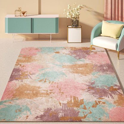 Rynx | Unique Abstract Rug Pink Multicolor Nordic Rug Polyester Washable Anti-Slip Backing Area Rug for Living Room