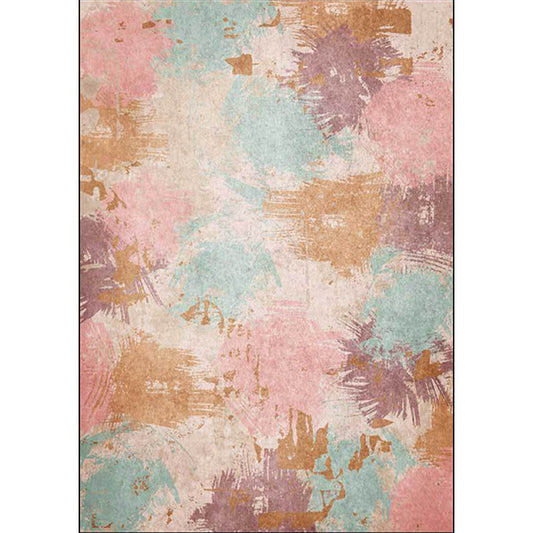 Rynx | Unique Abstract Rug Pink Multicolor Nordic Rug Polyester Washable Anti-Slip Backing Area Rug for Living Room