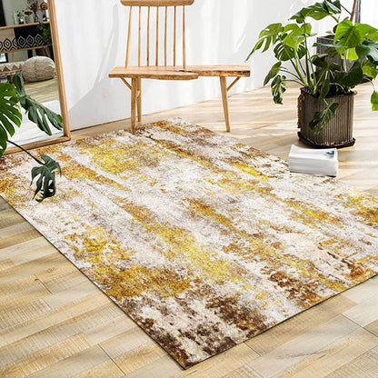 Rynx | Stylish Abstract Rug Golden Industrial Rug Polyester Washable Anti-Slip Backing Area Rug for Living Room