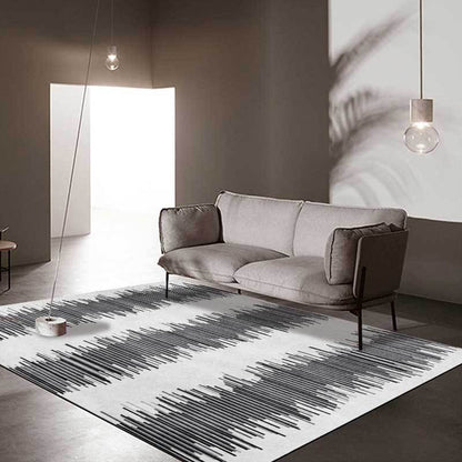 Rynx | Funky Striped Pattern Rug Grey and Black Contemporary Rug Polyester Washable Anti-Slip Backing Area Rug for Living Room