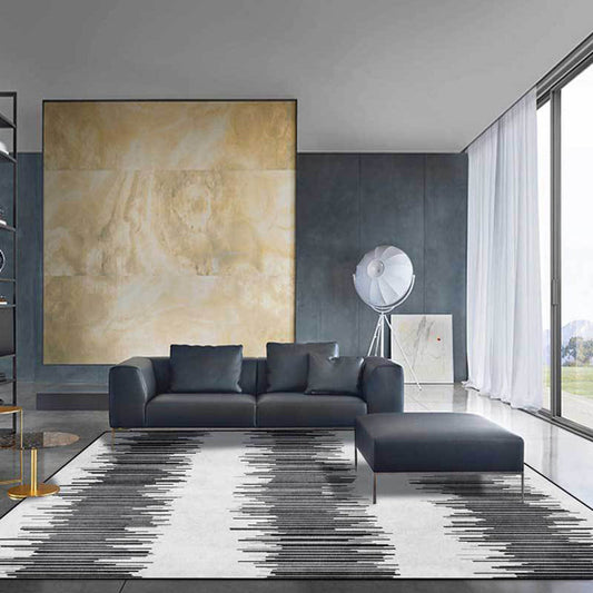Rynx | Funky Striped Pattern Rug Grey and Black Contemporary Rug Polyester Washable Anti-Slip Backing Area Rug for Living Room