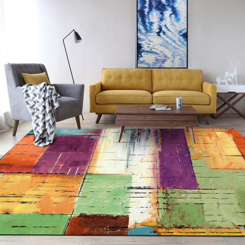 Rynx | Unique Brushstroke Painting Print Rug Multicolor Nordic Rug Polyester Washable Non-Slip Backing Area Rug for Living Room