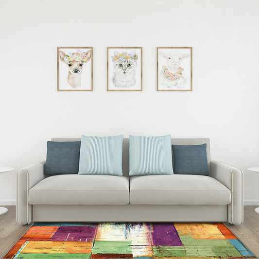 Rynx | Unique Brushstroke Painting Print Rug Multicolor Nordic Rug Polyester Washable Non-Slip Backing Area Rug for Living Room