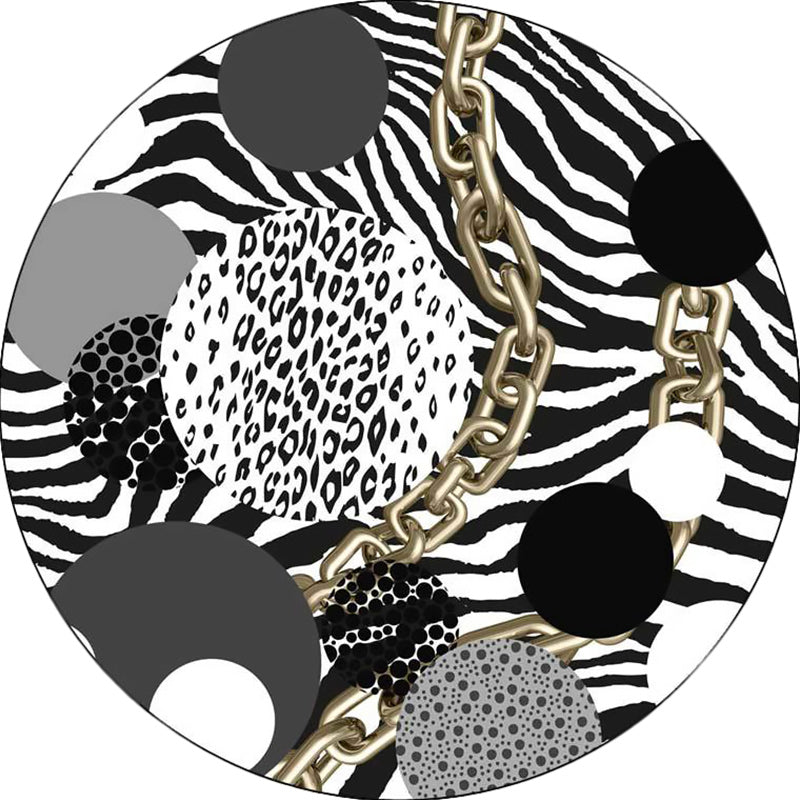 Rynx | Simple Modern Rug in Black and White Zebra Stripe Leopard Chain Circle Pattern Rug Polyester Washable Carpet for Bedroom