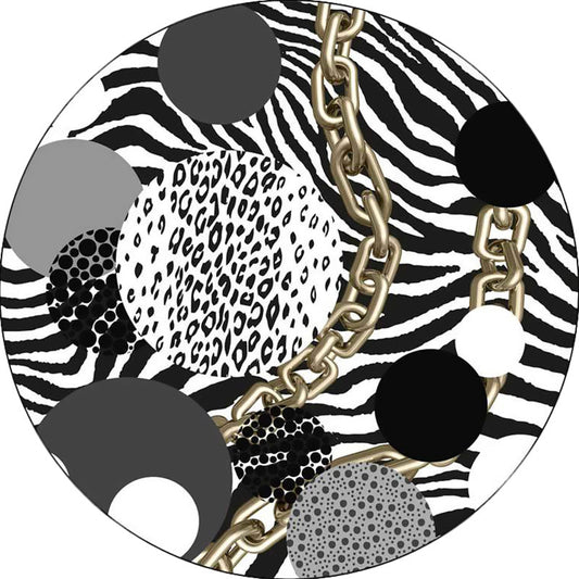 Rynx | Simple Modern Rug in Black and White Zebra Stripe Leopard Chain Circle Pattern Rug Polyester Washable Carpet for Bedroom