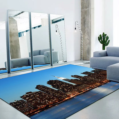 Rynx | Stylish Geography Pattern Rug Blue Nordic Rug Polyester Washable Anti-Slip Backing Area Rug for Living Room