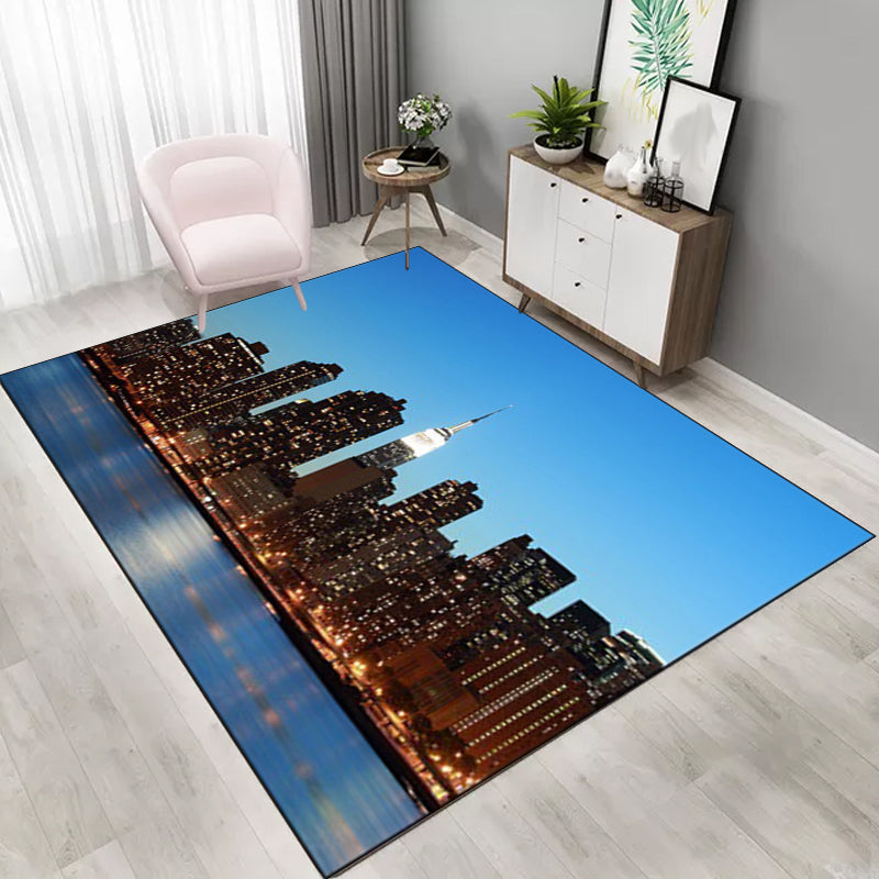 Rynx | Stylish Geography Pattern Rug Blue Nordic Rug Polyester Washable Anti-Slip Backing Area Rug for Living Room