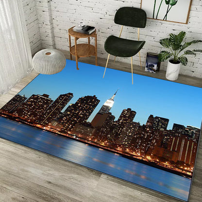 Rynx | Stylish Geography Pattern Rug Blue Nordic Rug Polyester Washable Anti-Slip Backing Area Rug for Living Room