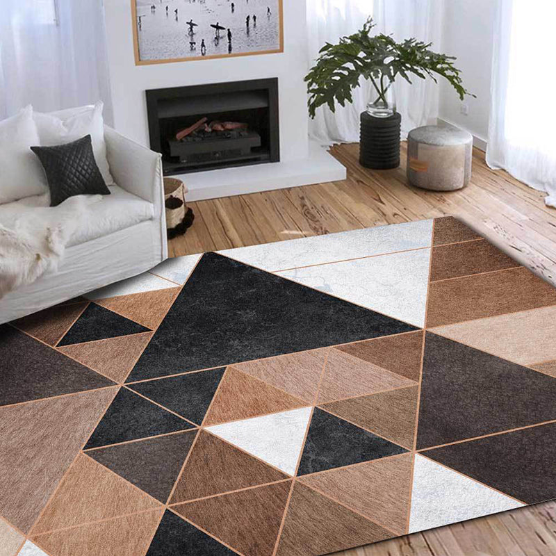 Rynx | Nordic Geometric Pattern Rug Brown and White Polyester Rug Machine Washable Non-Slip Area Rug for Bedroom