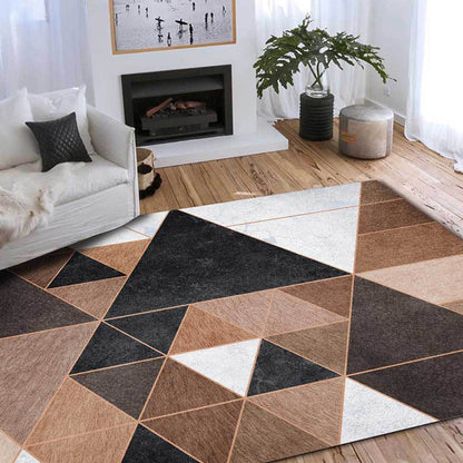 Rynx | Nordic Geometric Pattern Rug Brown and White Polyester Rug Machine Washable Non-Slip Area Rug for Bedroom