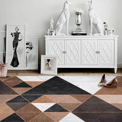 Rynx | Nordic Geometric Pattern Rug Brown and White Polyester Rug Machine Washable Non-Slip Area Rug for Bedroom