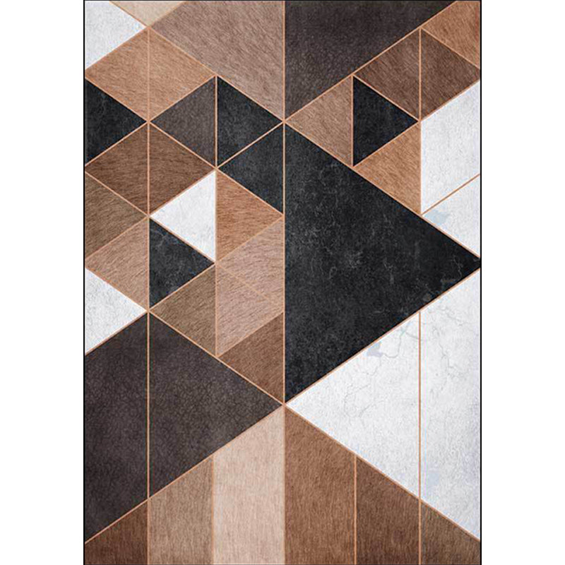 Rynx | Nordic Geometric Pattern Rug Brown and White Polyester Rug Machine Washable Non-Slip Area Rug for Bedroom