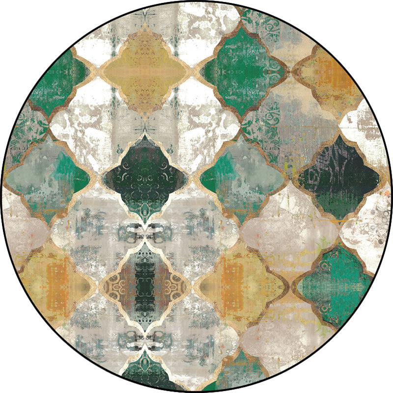 Rynx | Green and Yellow Moroccan Rug Polyester Azulejo Print Rug Washable Non-Slip Backing Carpet for Living Room