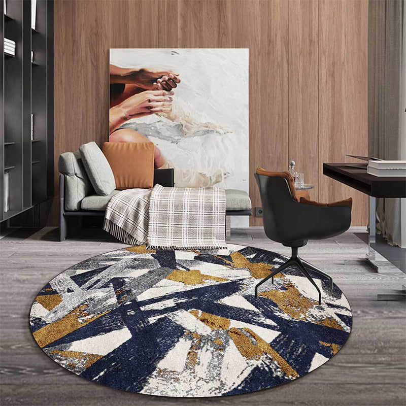 Rynx | Novelty Brushstroke Pattern Rug Dark Blue and White Polyester Rug Machine Washable Non-Slip Area Rug for Bedroom